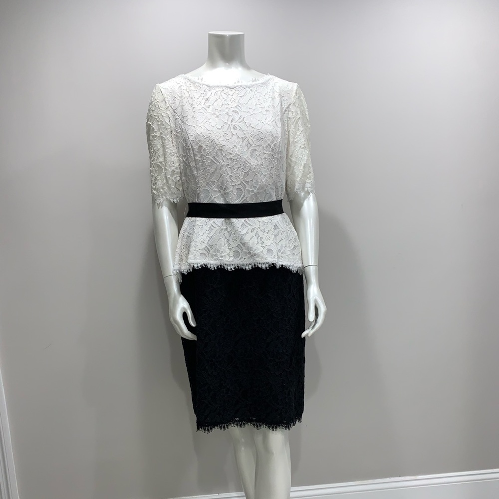 Gorgeous Elegant Black and White Lace Dress with Dramatic Back